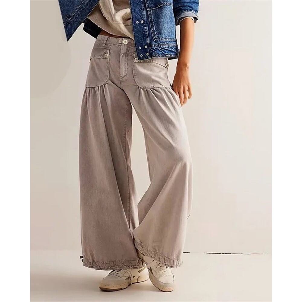 Free People We The Free Lotus Balloon Jean Pants Gray Size 26 Hippie Wide Leg - Picture 4 of 7